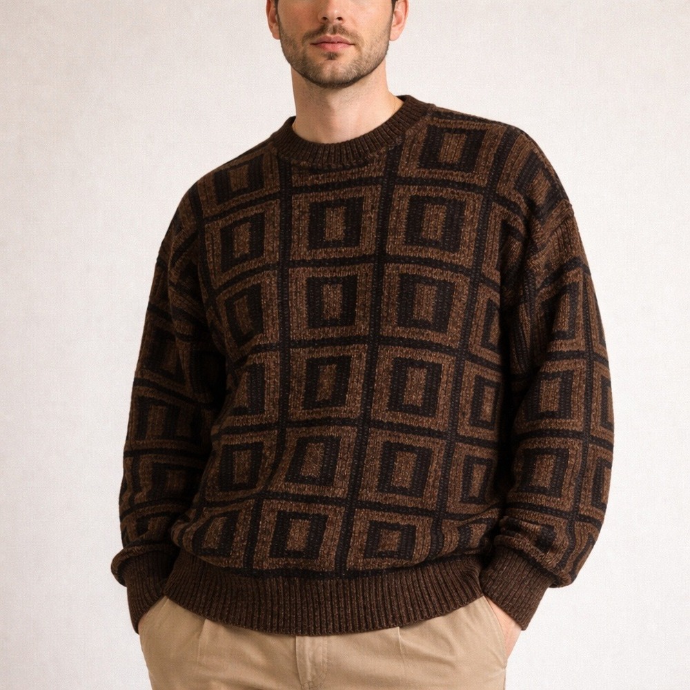 Vintage Mondo‎ di Marco Italy Wool Geometric Sweater Mens L Quiet Luxury